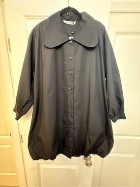 Zara Black Oversized Button-Front Dress with Rounded Collar and Pockets